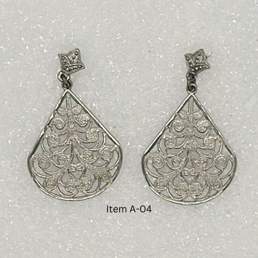 Silver Lace Drop Pierced Earrings #A-04